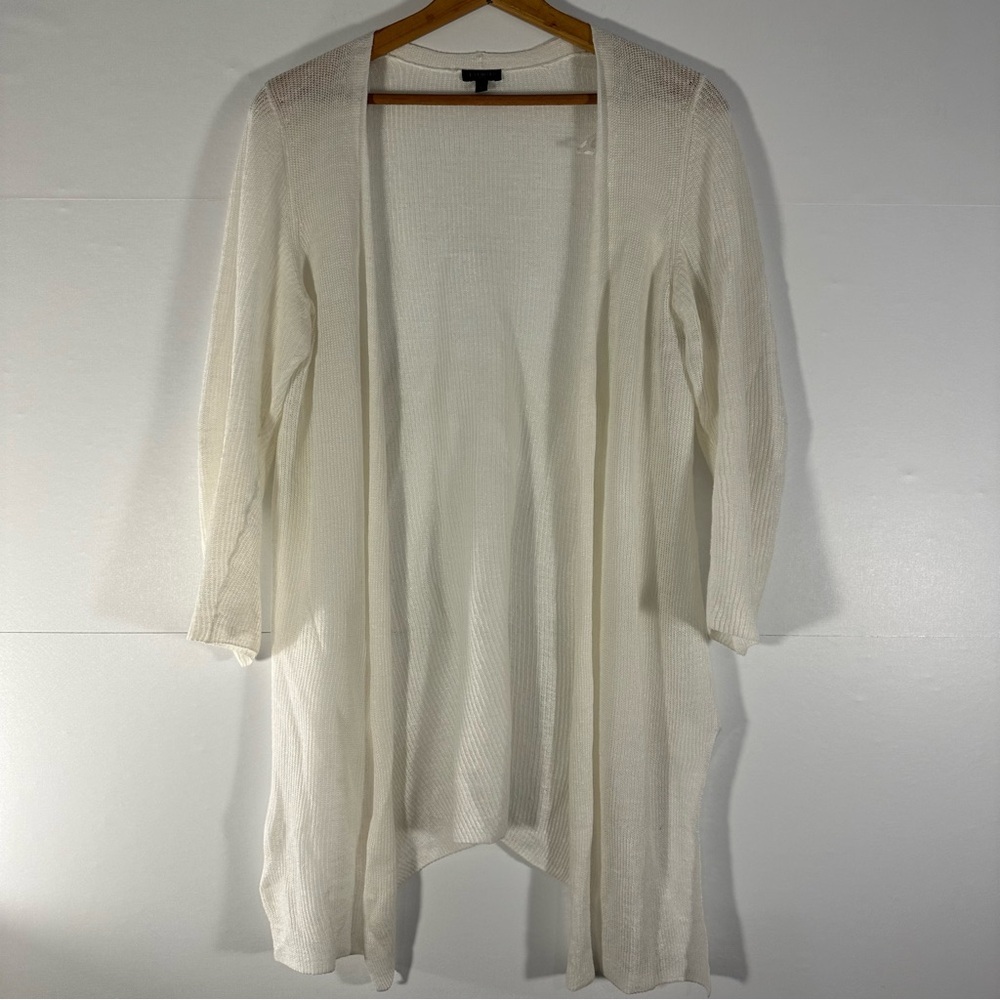 Talbots 100% Linen Cream Women's Open Front Longline Cardigan